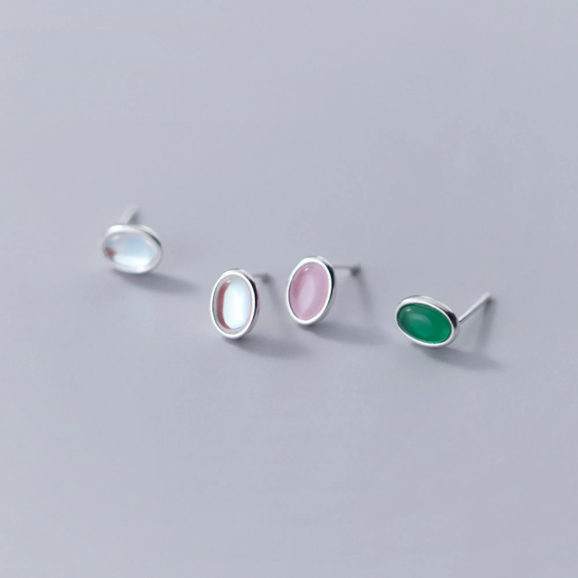Emerald Earrings, Moonstone Earrings, Gemstone Earrings Silver Jewelry Oval Earrings, Natural Stone Earring Gift For Her Birthstone Earrings