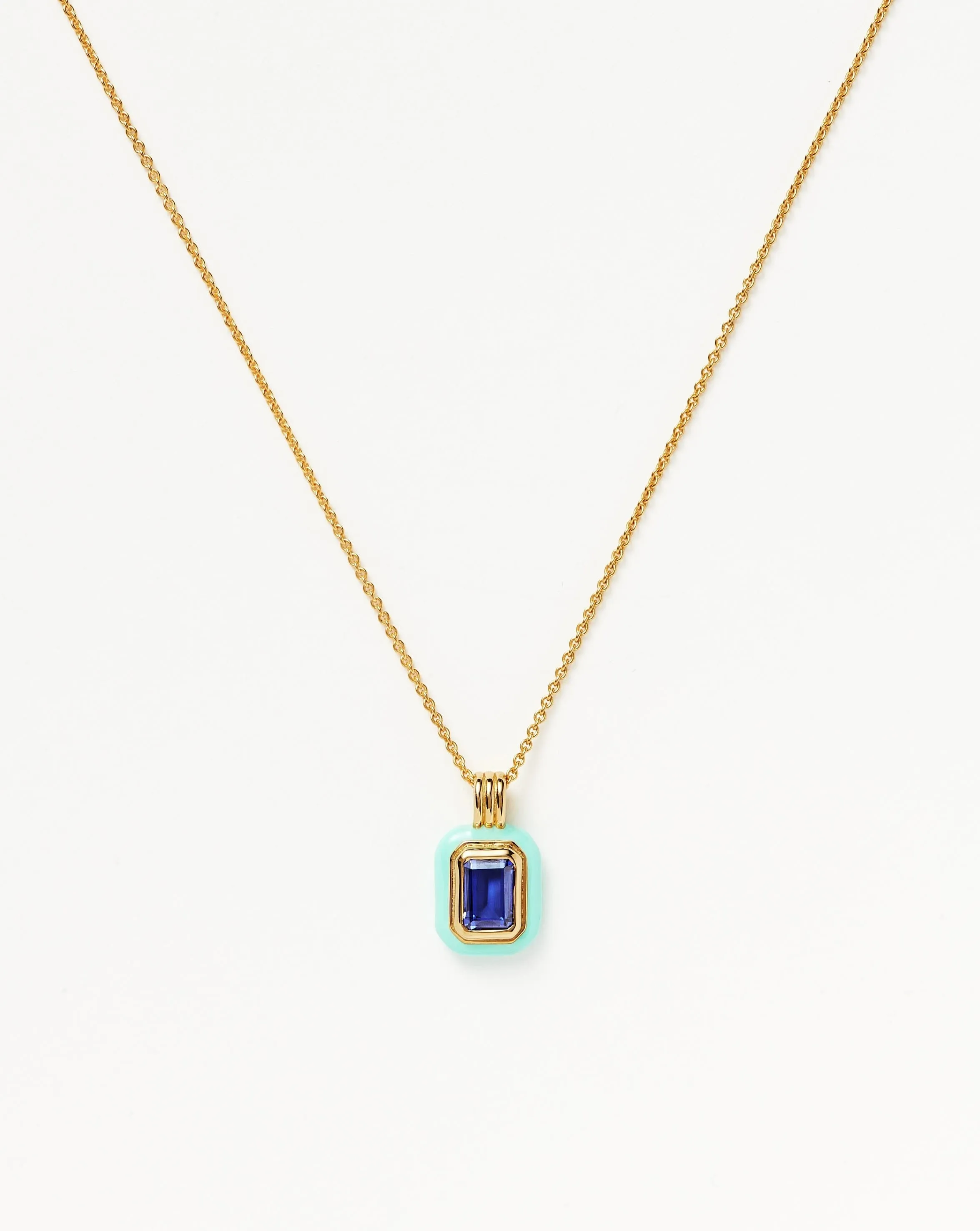 Enamel & Stone Pendant Necklace | 18k Gold Vermeil/Dark Blue Cubic Zirconia