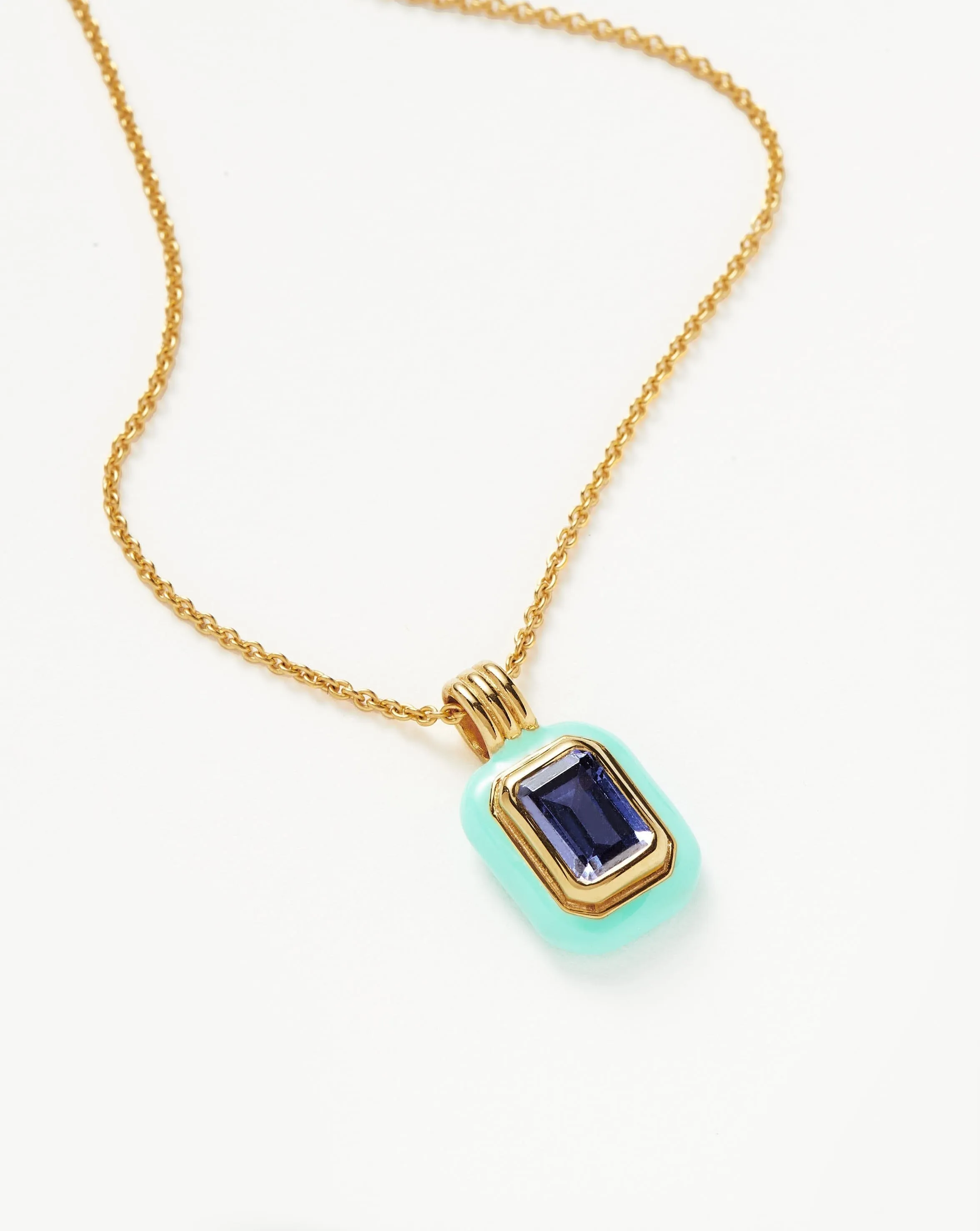 Enamel & Stone Pendant Necklace | 18k Gold Vermeil/Dark Blue Cubic Zirconia