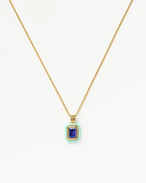 Enamel & Stone Pendant Necklace | 18k Gold Vermeil/Dark Blue Cubic Zirconia