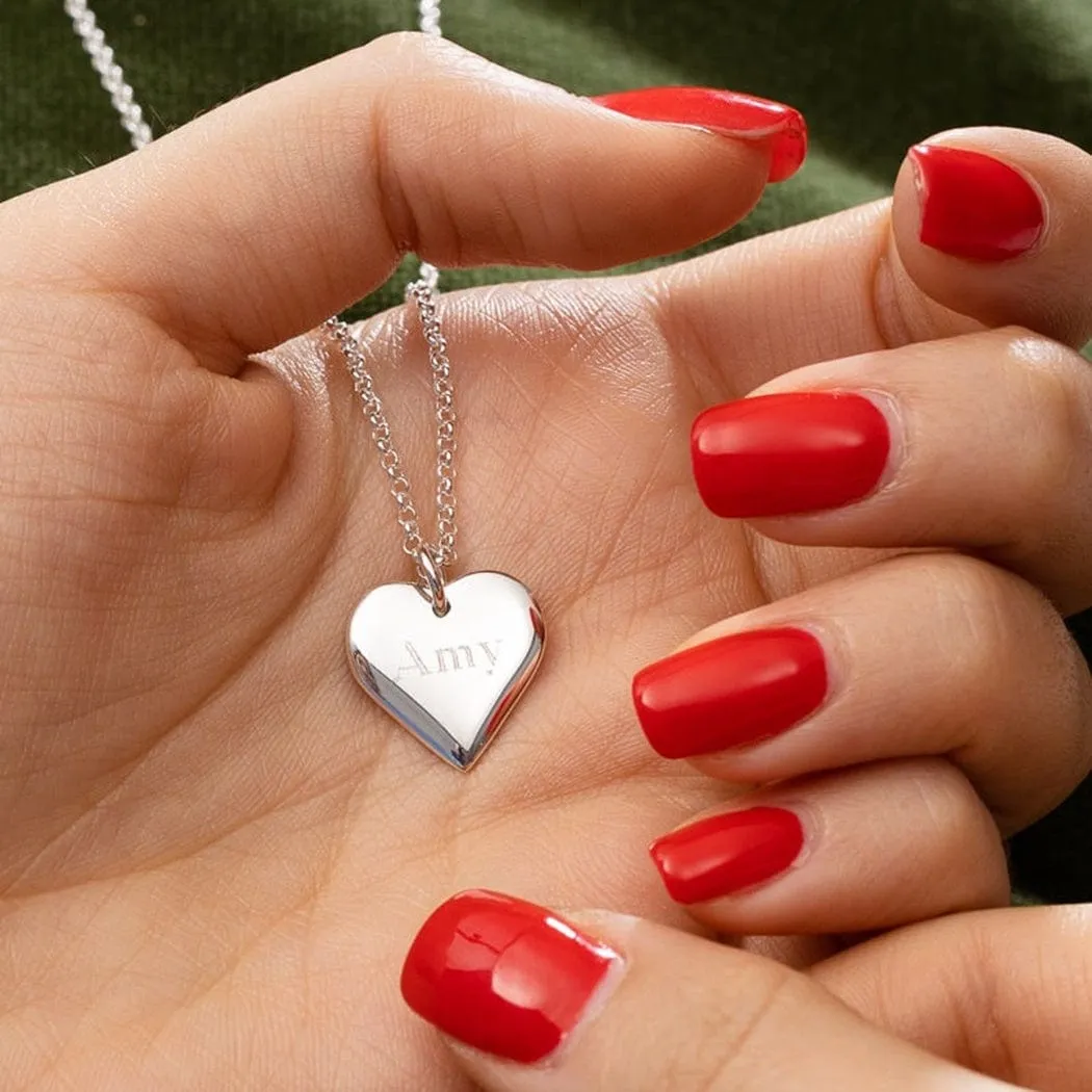 Engraved Heart & Birthstone Necklace