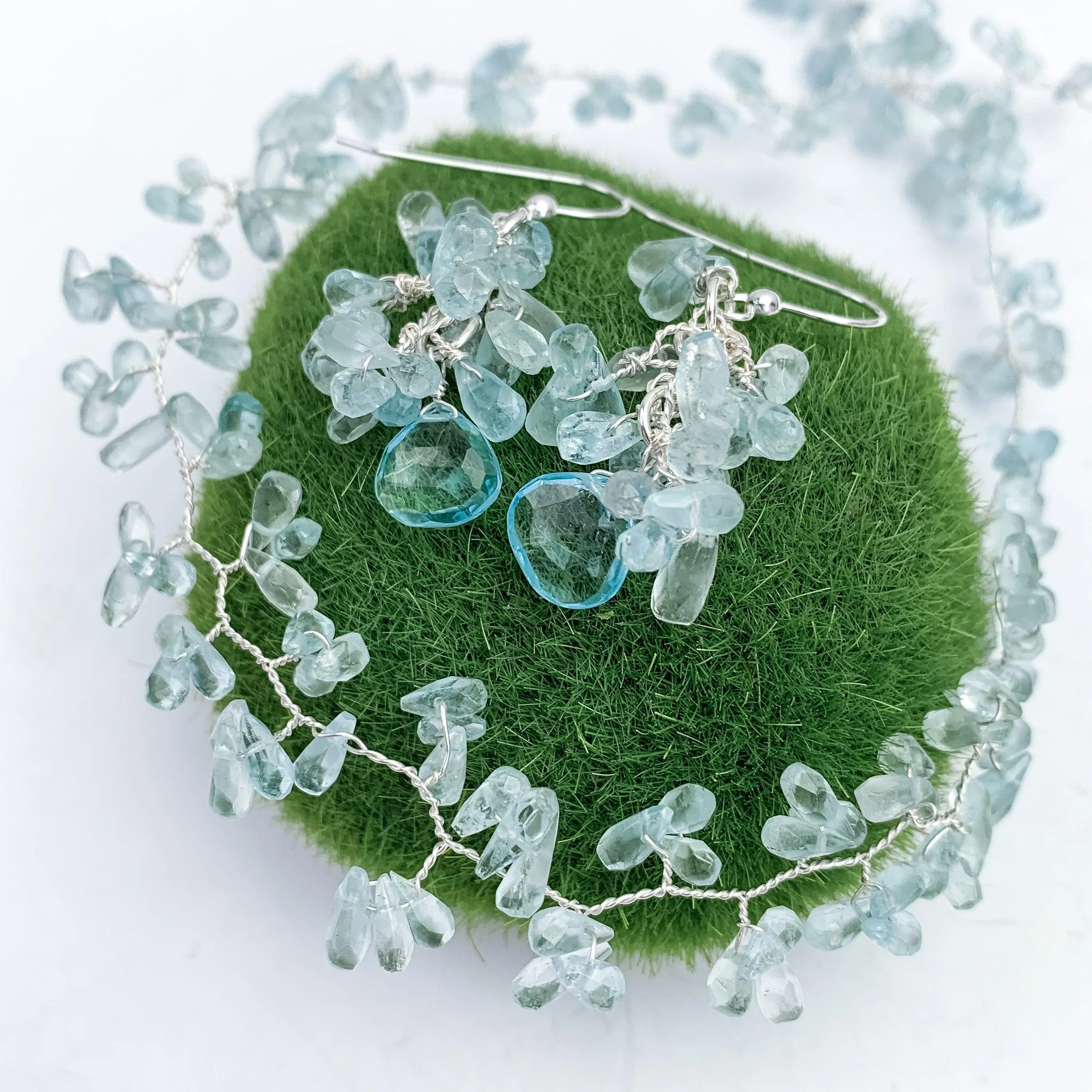 Ethereal Aquamarine Necklace and Earring Set