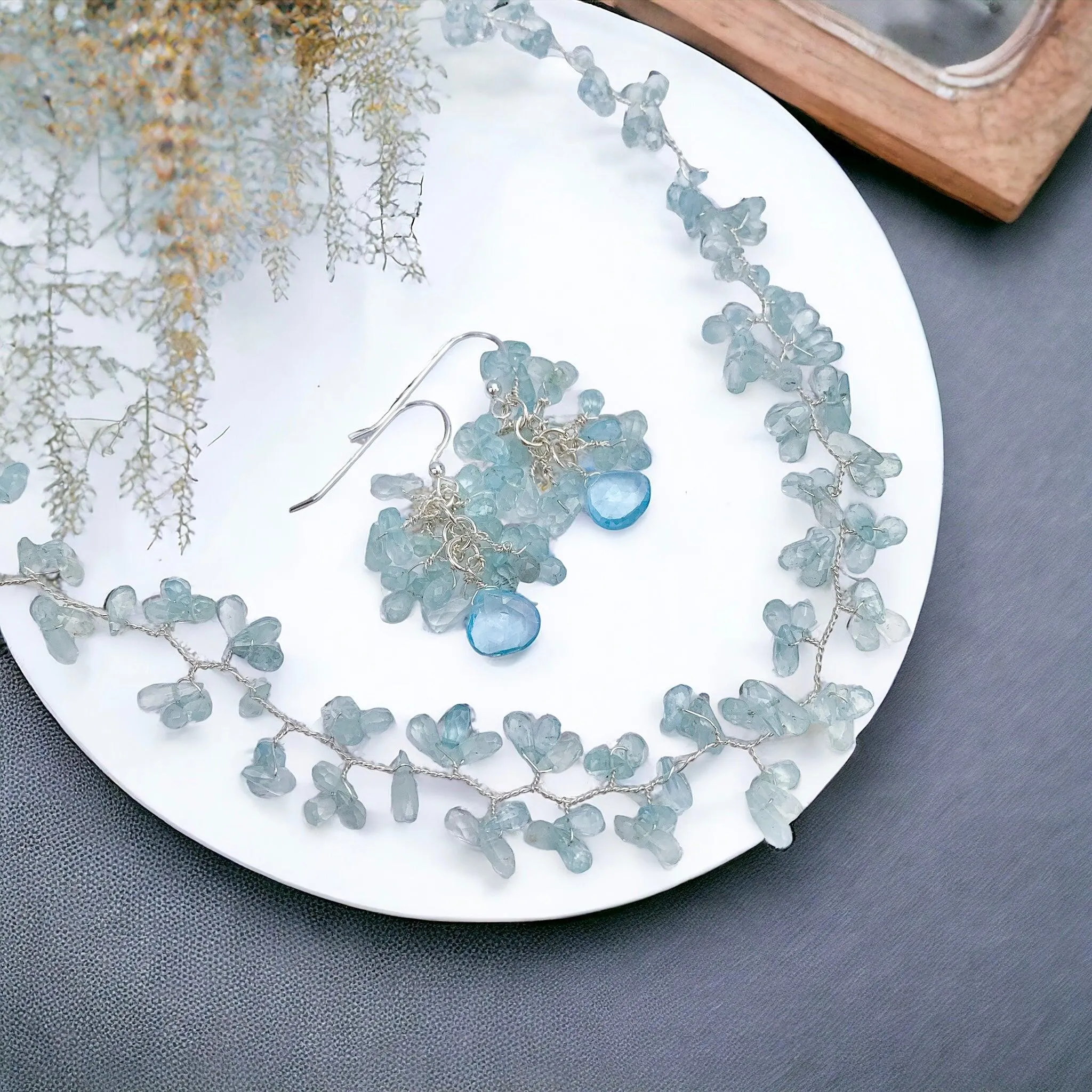 Ethereal Aquamarine Necklace and Earring Set