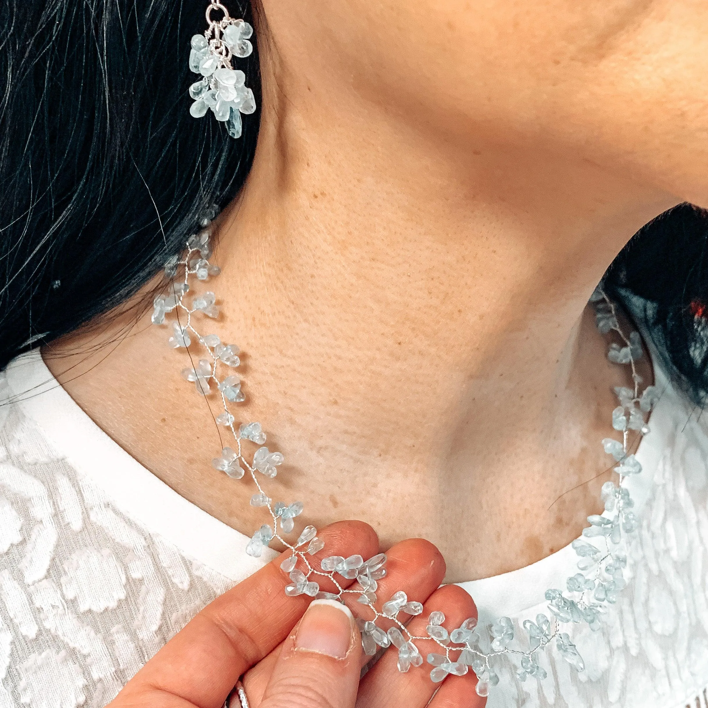Ethereal Aquamarine Necklace and Earring Set