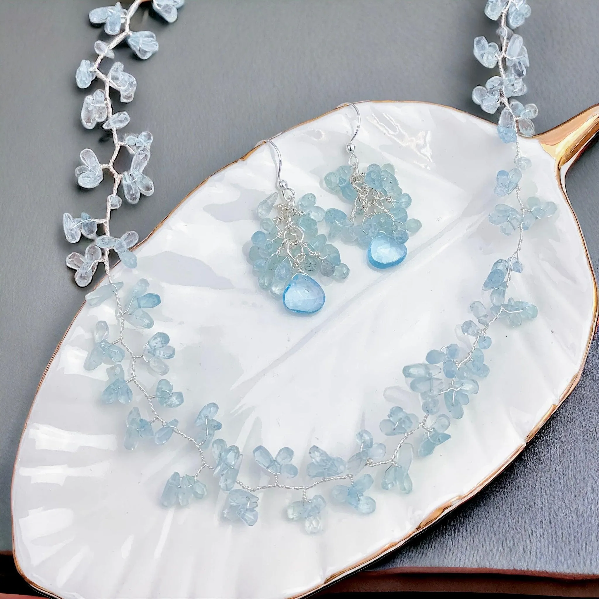 Ethereal Aquamarine Necklace and Earring Set
