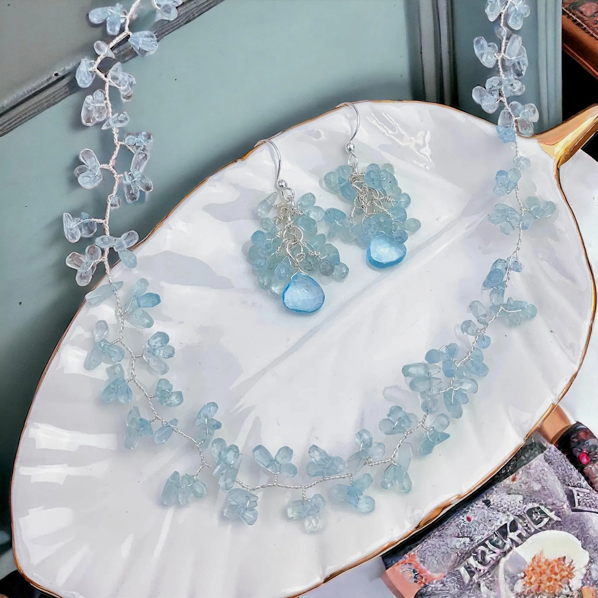 Ethereal Aquamarine Necklace and Earring Set