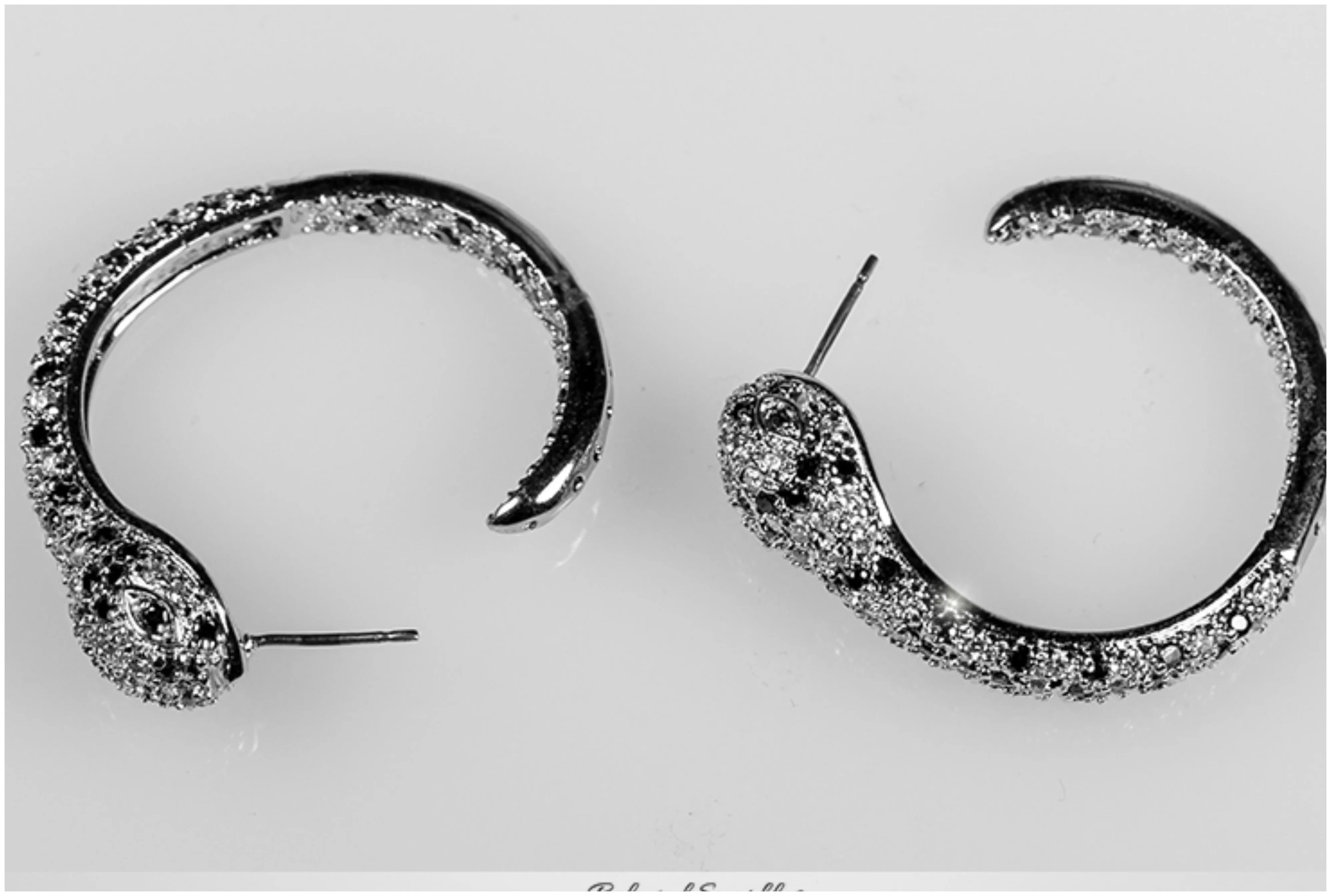 Ettas 7ct 35mm Snake Hoop Earrings in Black Clear Design