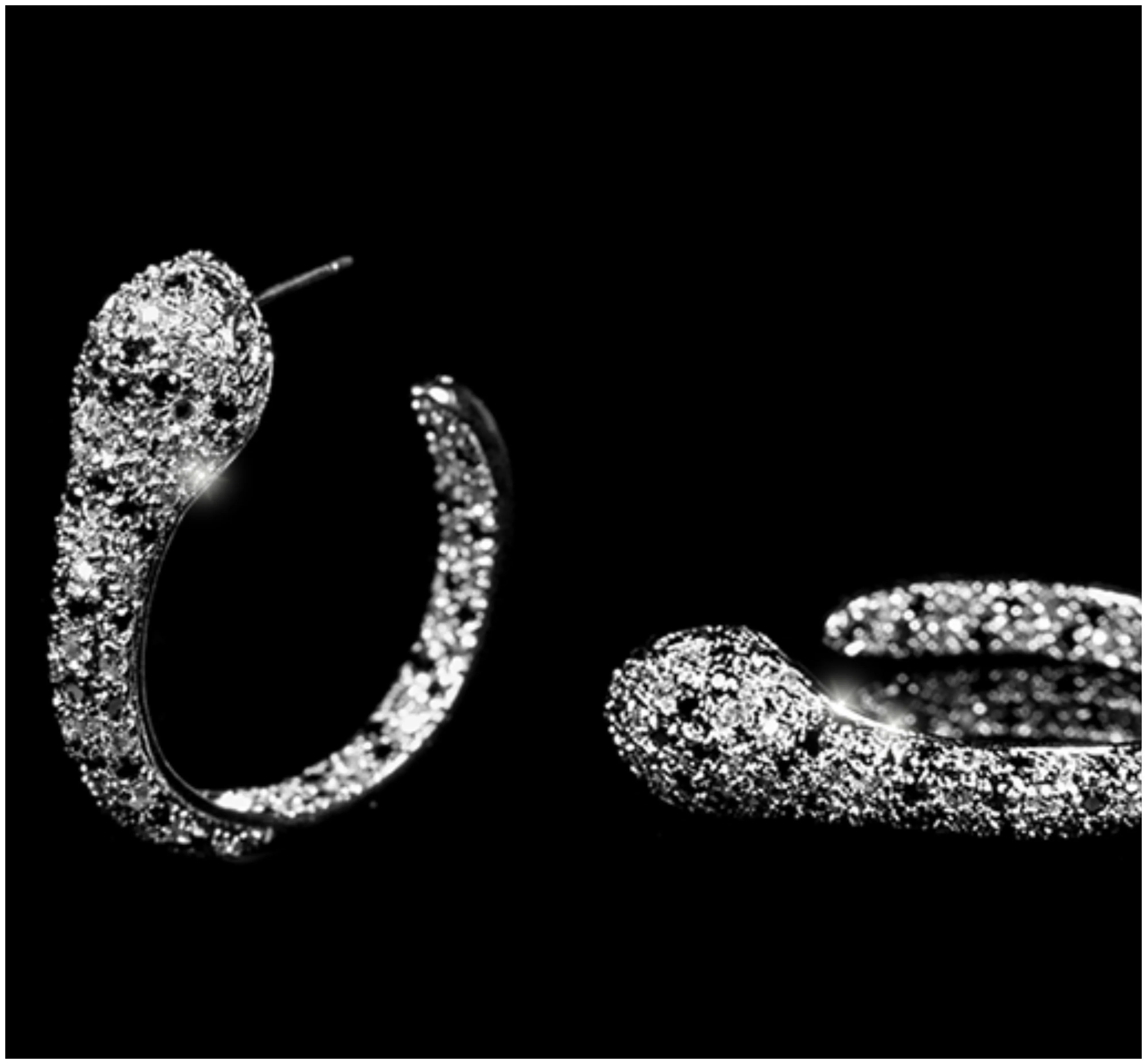 Ettas 7ct 35mm Snake Hoop Earrings in Black Clear Design