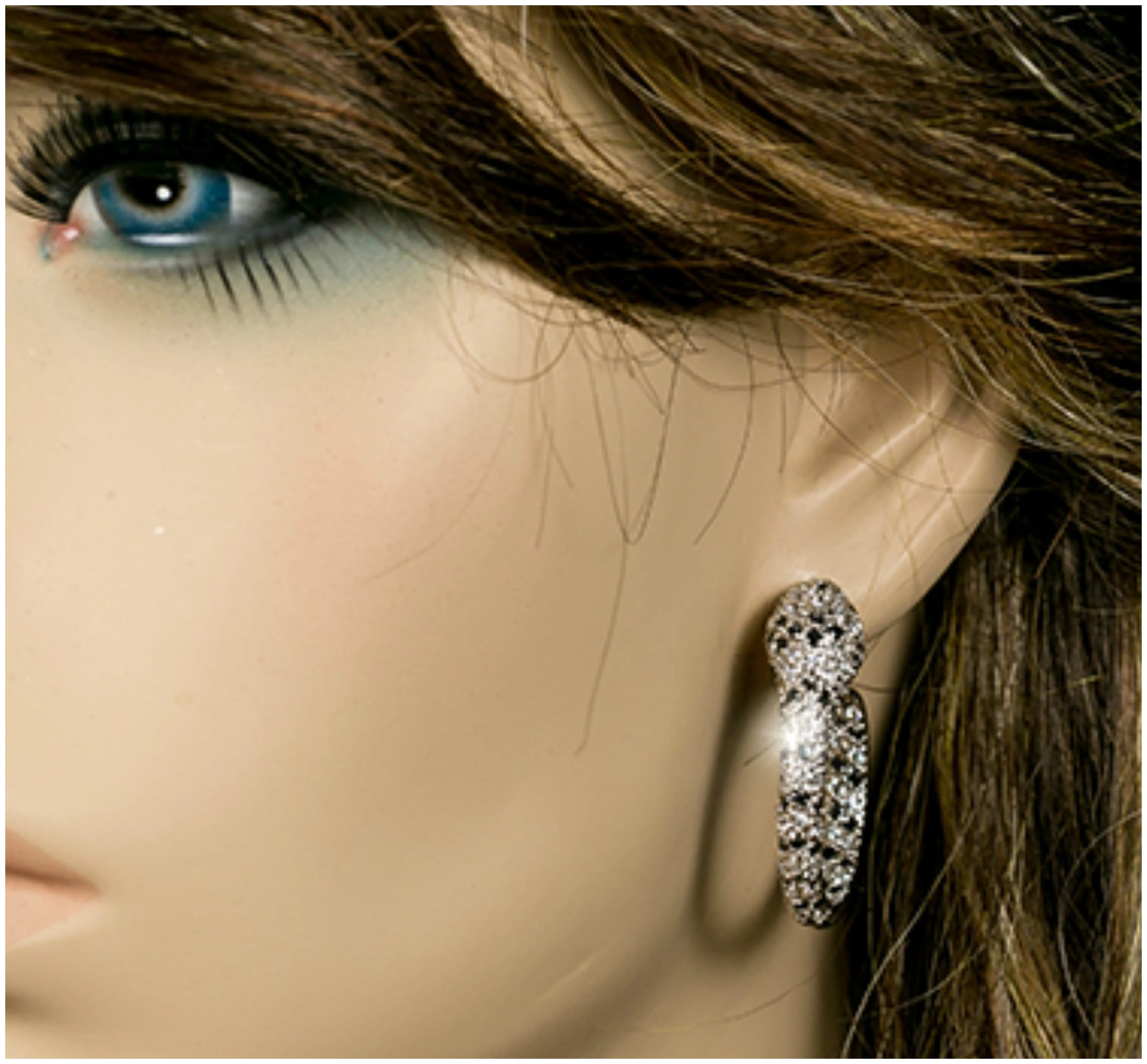 Ettas 7ct 35mm Snake Hoop Earrings in Black Clear Design