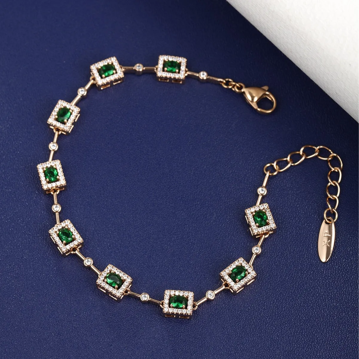 European and American Fashion Geometric Square Inlaid Color Artificial Stone Bracelet Women's Light Luxury Niche Hand Jewelry