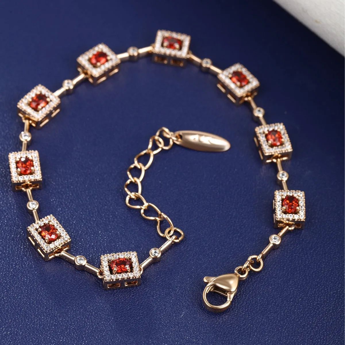European and American Fashion Geometric Square Inlaid Color Artificial Stone Bracelet Women's Light Luxury Niche Hand Jewelry