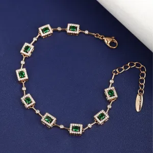 European and American Fashion Geometric Square Inlaid Color Artificial Stone Bracelet Women's Light Luxury Niche Hand Jewelry