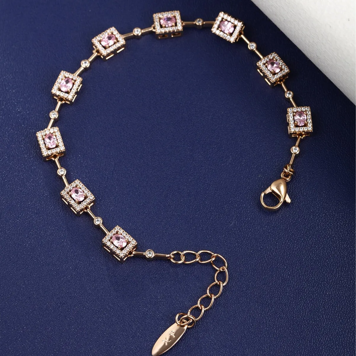 European and American Fashion Geometric Square Inlaid Color Artificial Stone Bracelet Women's Light Luxury Niche Hand Jewelry