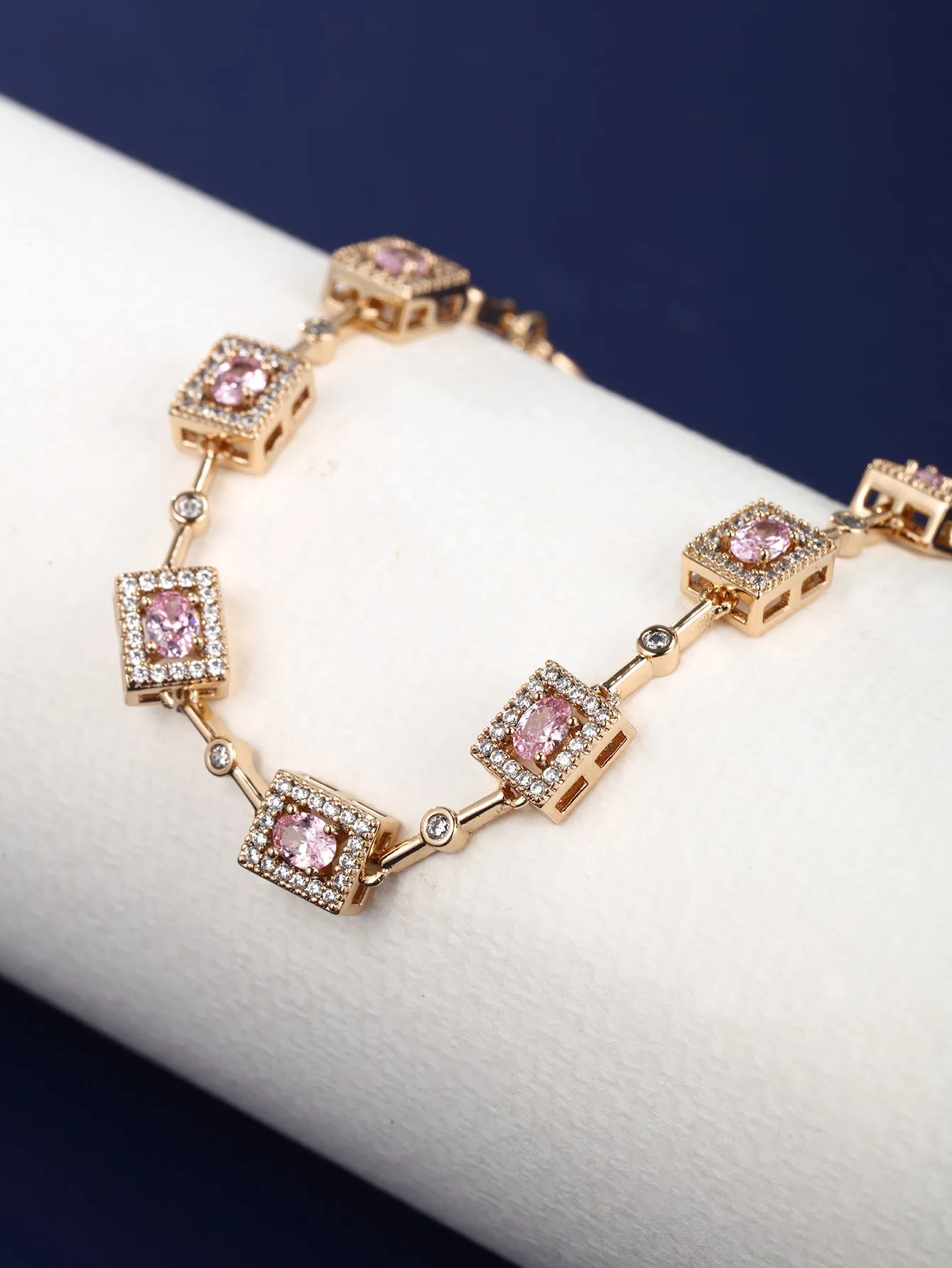 European and American Fashion Geometric Square Inlaid Color Artificial Stone Bracelet Women's Light Luxury Niche Hand Jewelry