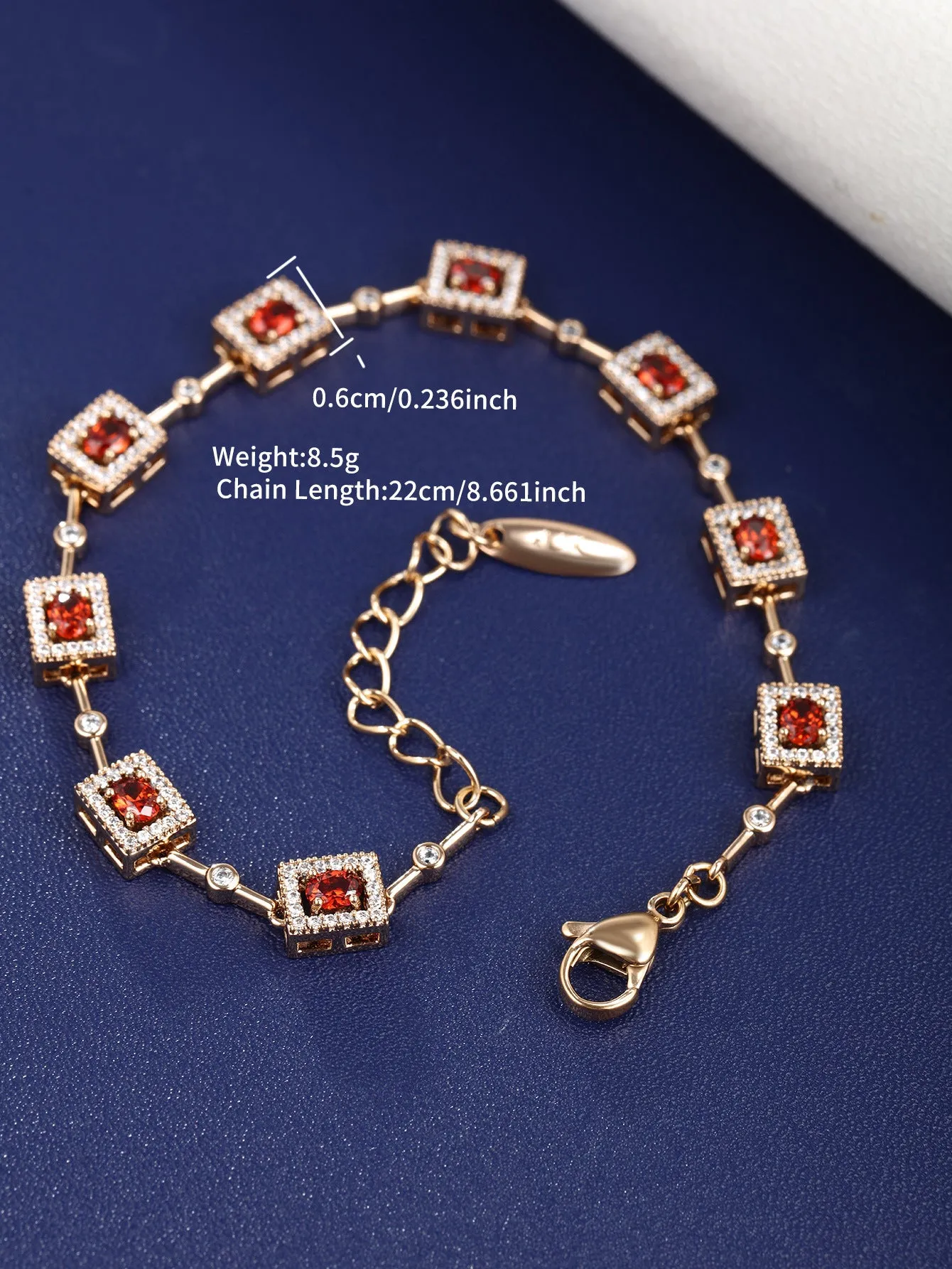European and American Fashion Geometric Square Inlaid Color Artificial Stone Bracelet Women's Light Luxury Niche Hand Jewelry