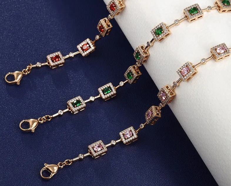 European and American Fashion Geometric Square Inlaid Color Artificial Stone Bracelet Women's Light Luxury Niche Hand Jewelry