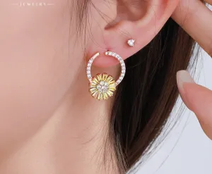 Fashion lady's sweet temperament, fresh daisy earrings, micro-inlaid white, niche light luxury and high-end earrings