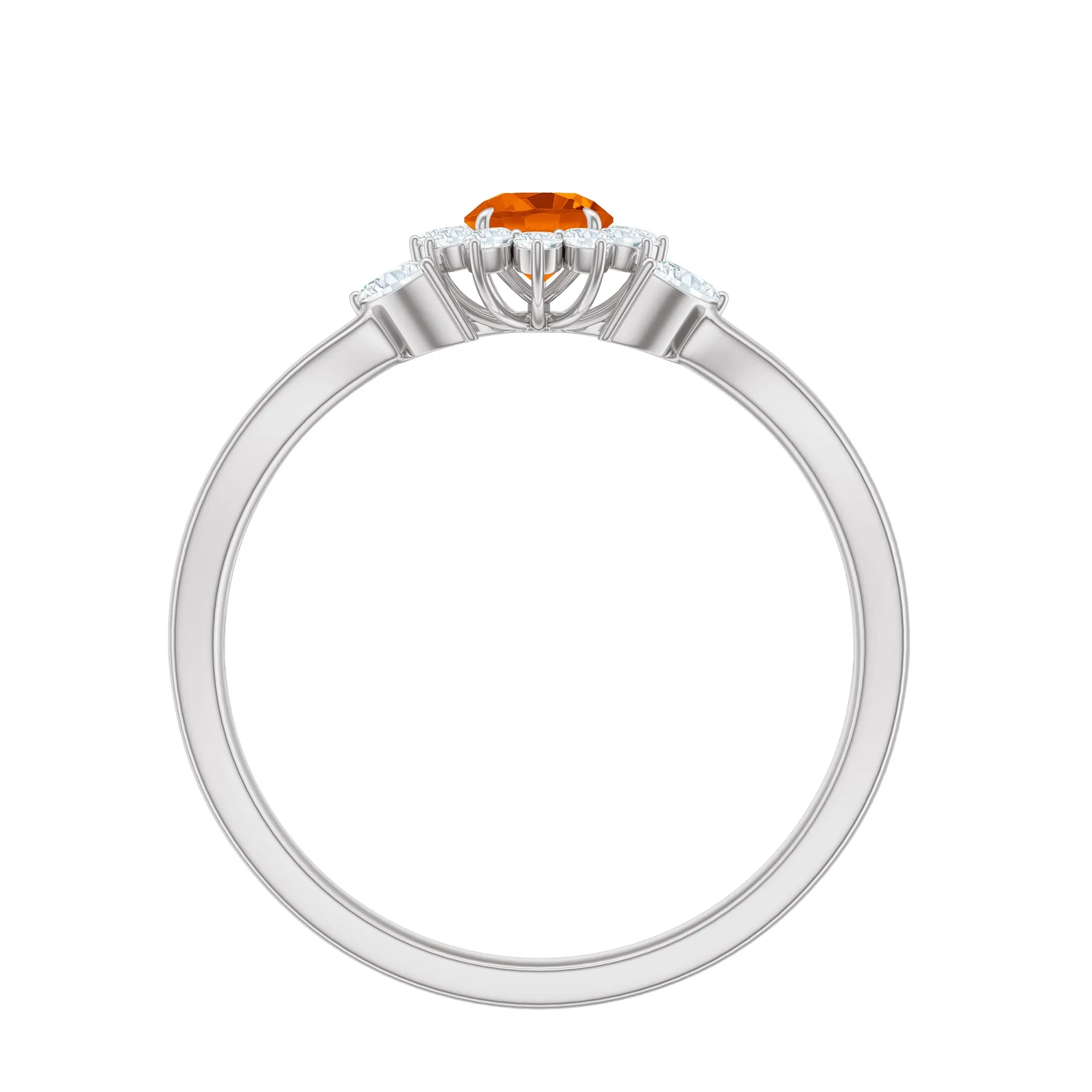 Fire Opal and Diamond Flower Engagement Ring with Split Shank