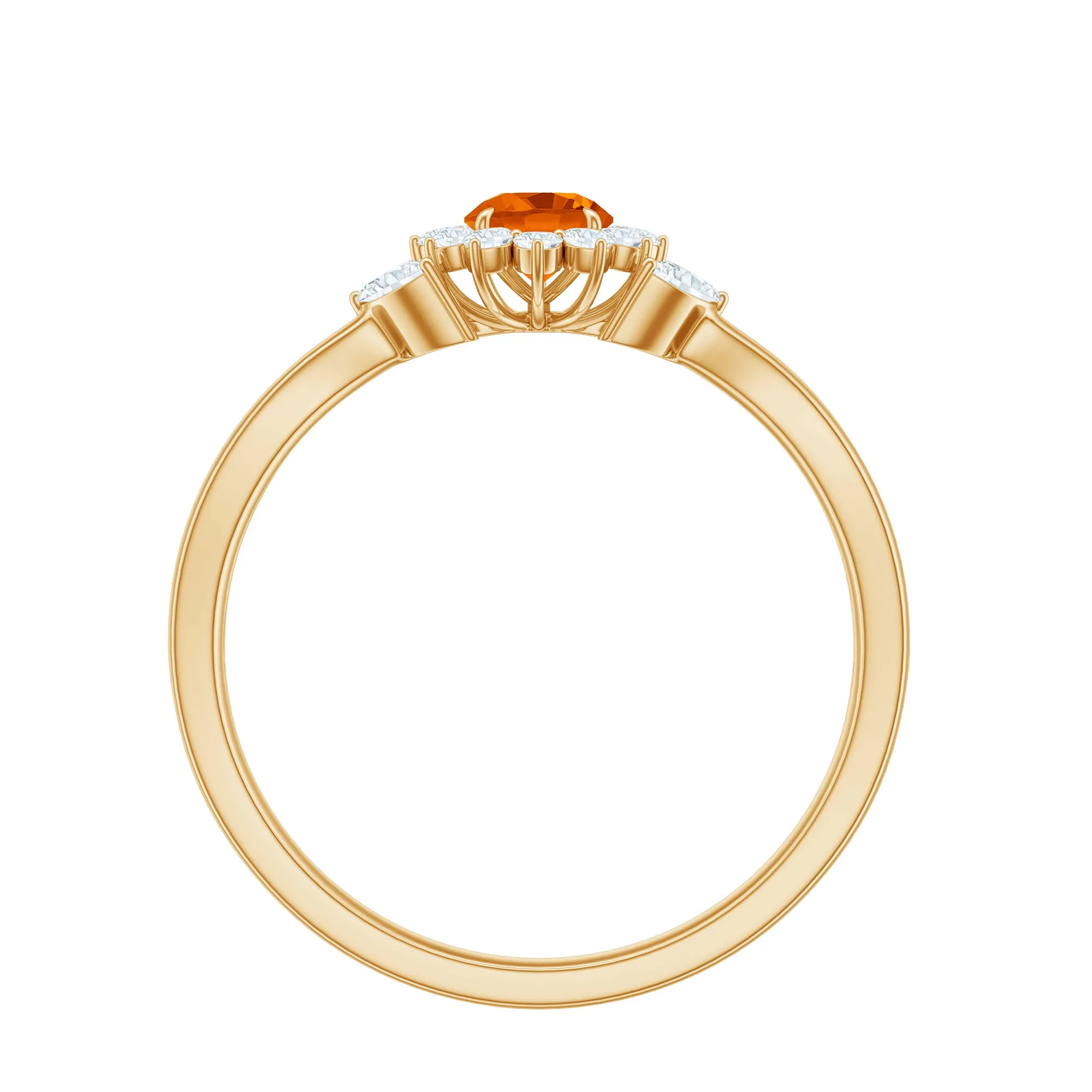 Fire Opal and Diamond Flower Engagement Ring with Split Shank