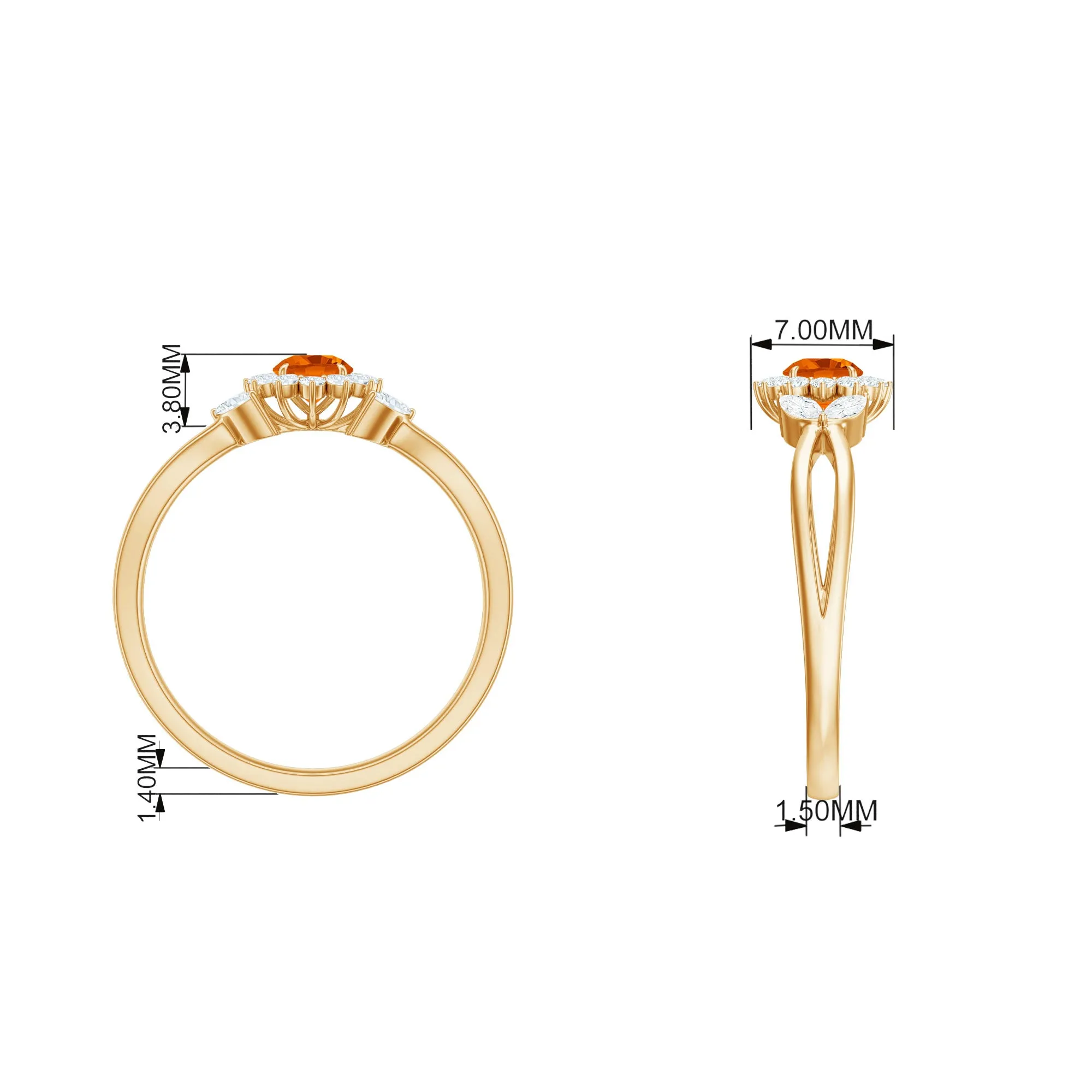 Fire Opal and Diamond Flower Engagement Ring with Split Shank