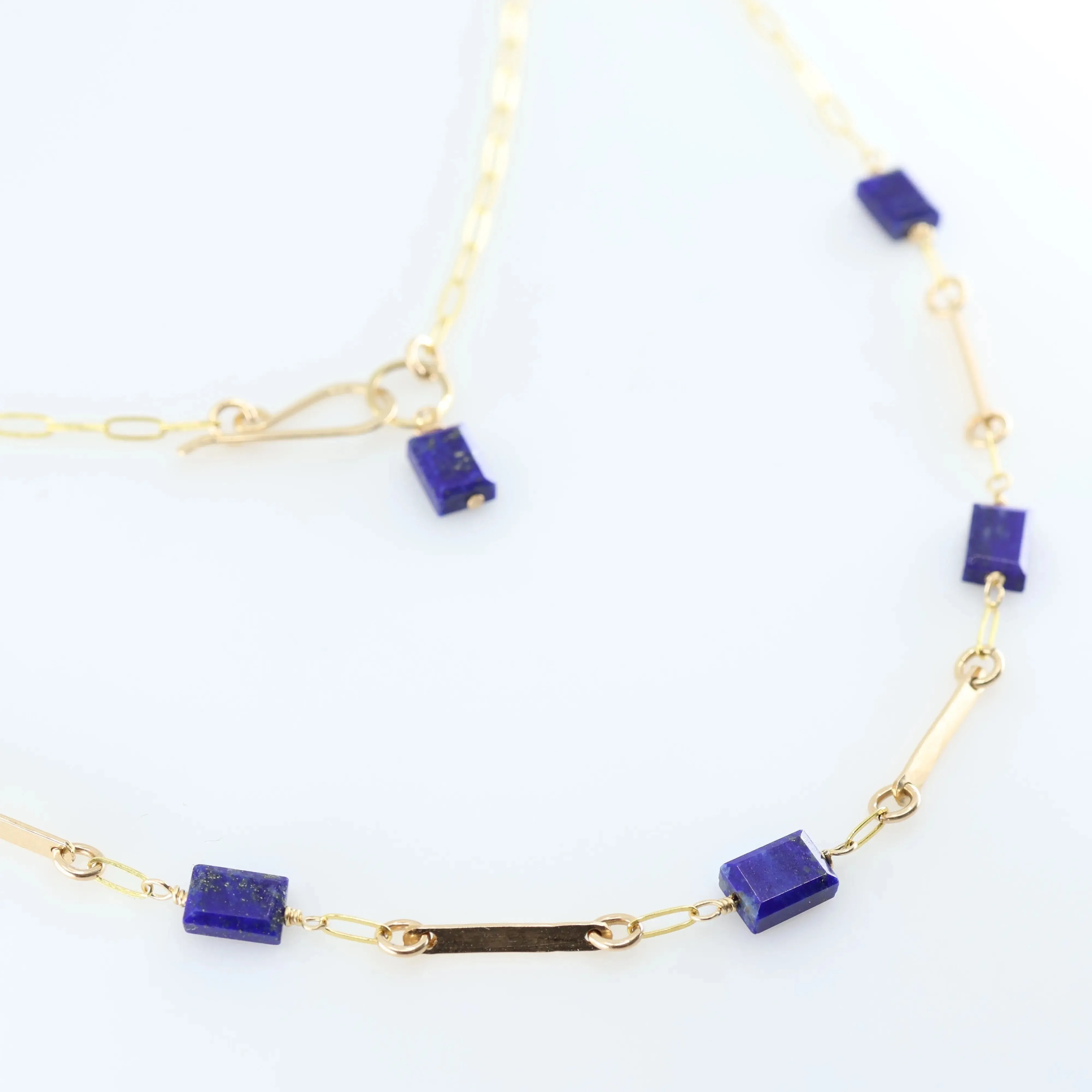Forged Bar and Rectangle Lapis Lazuli Gemstone Necklace