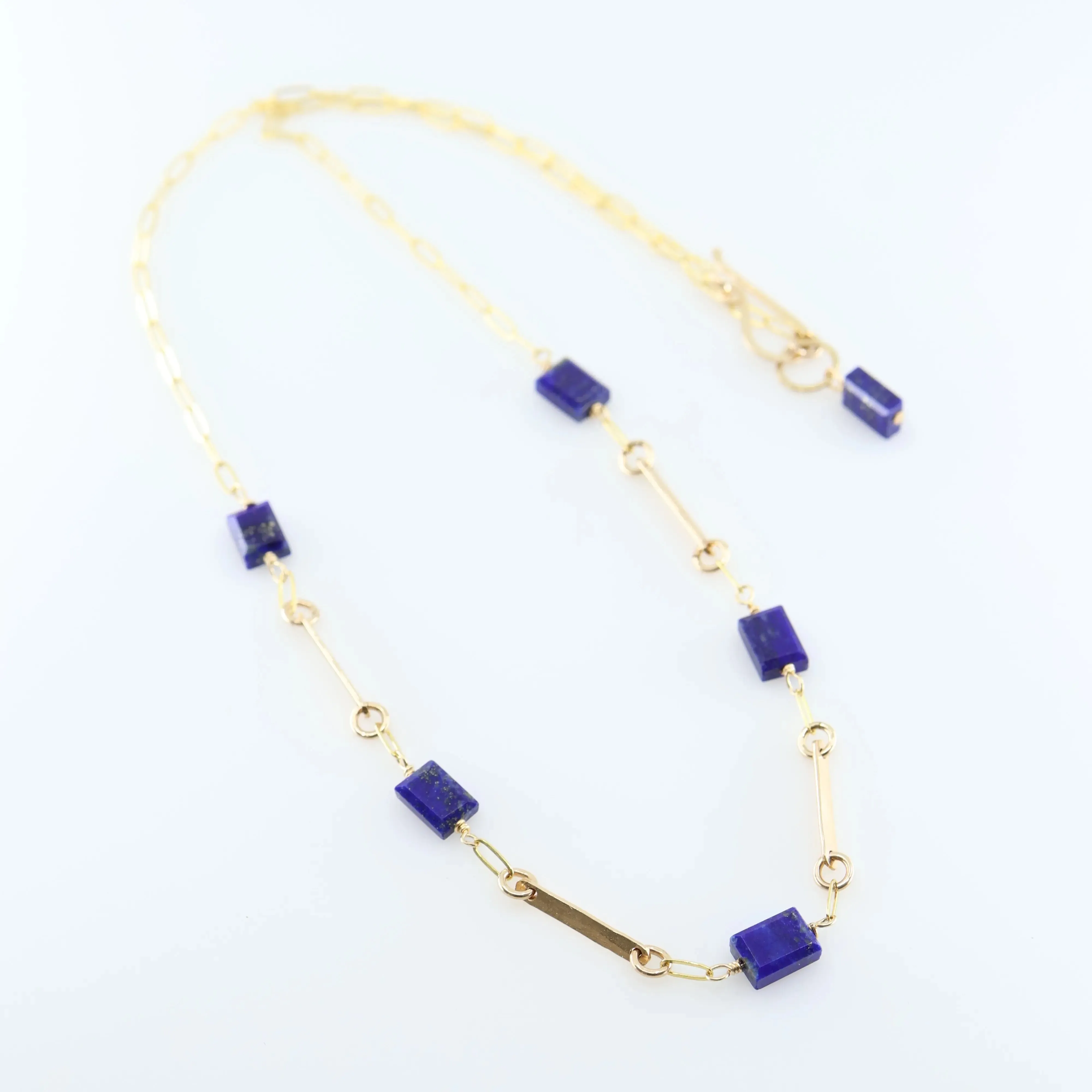 Forged Bar and Rectangle Lapis Lazuli Gemstone Necklace