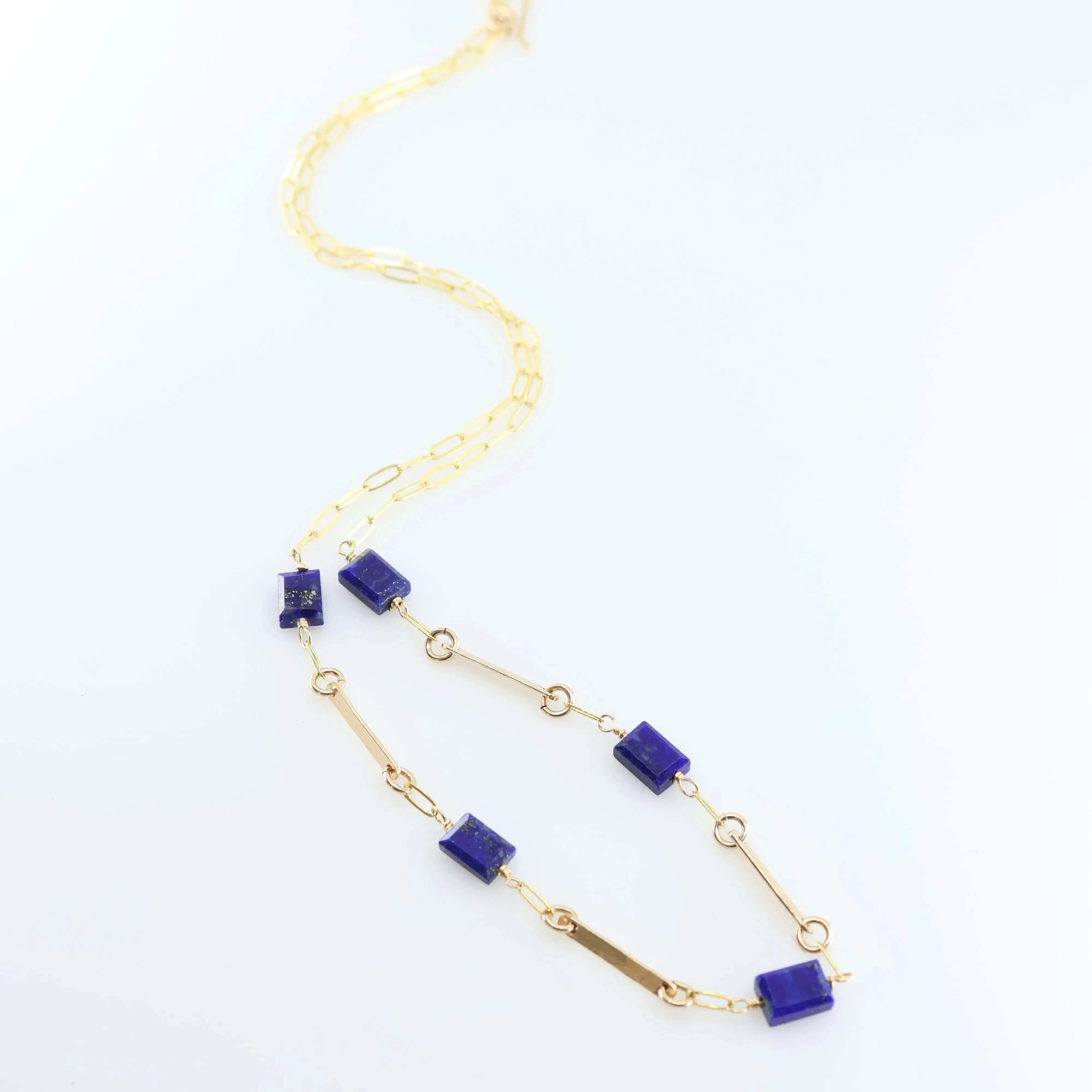 Forged Bar and Rectangle Lapis Lazuli Gemstone Necklace