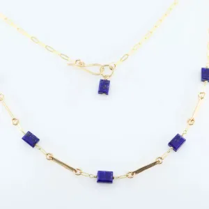 Forged Bar and Rectangle Lapis Lazuli Gemstone Necklace