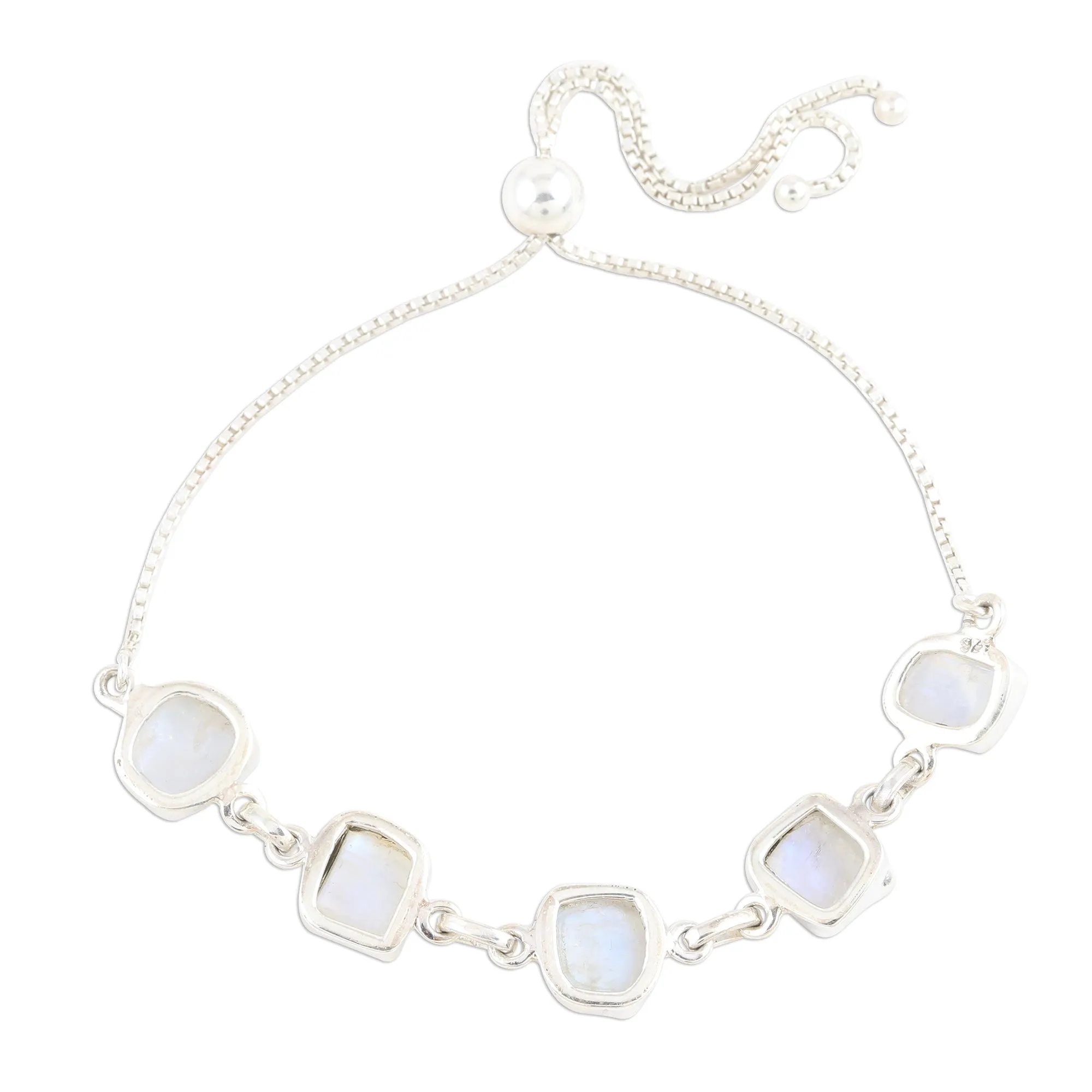 Freeform Rainbow Moonstone Link Bracelet - Modern Harmony | NOVICA