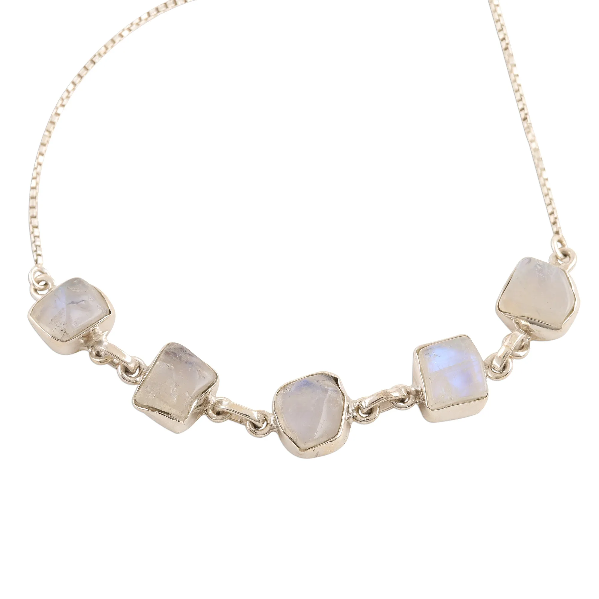 Freeform Rainbow Moonstone Link Bracelet - Modern Harmony | NOVICA