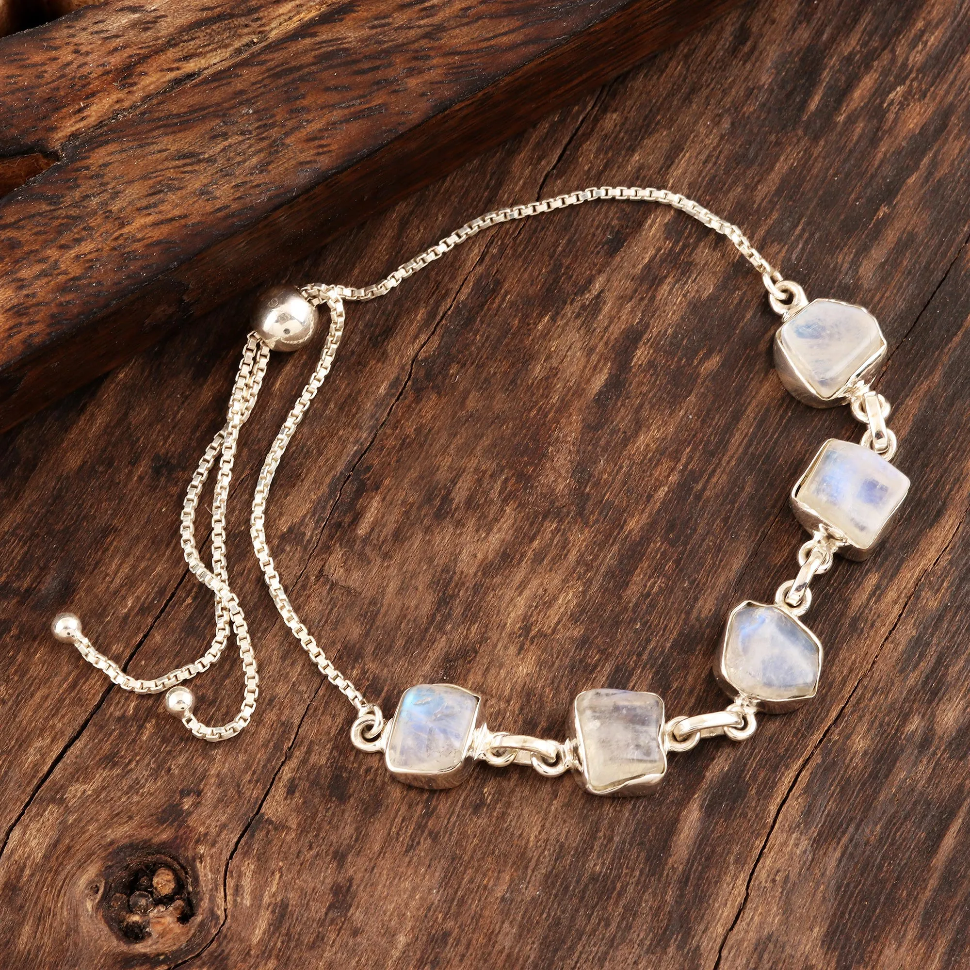 Freeform Rainbow Moonstone Link Bracelet - Modern Harmony | NOVICA