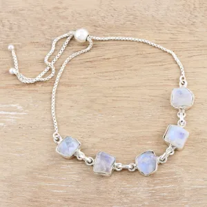 Freeform Rainbow Moonstone Link Bracelet - Modern Harmony | NOVICA