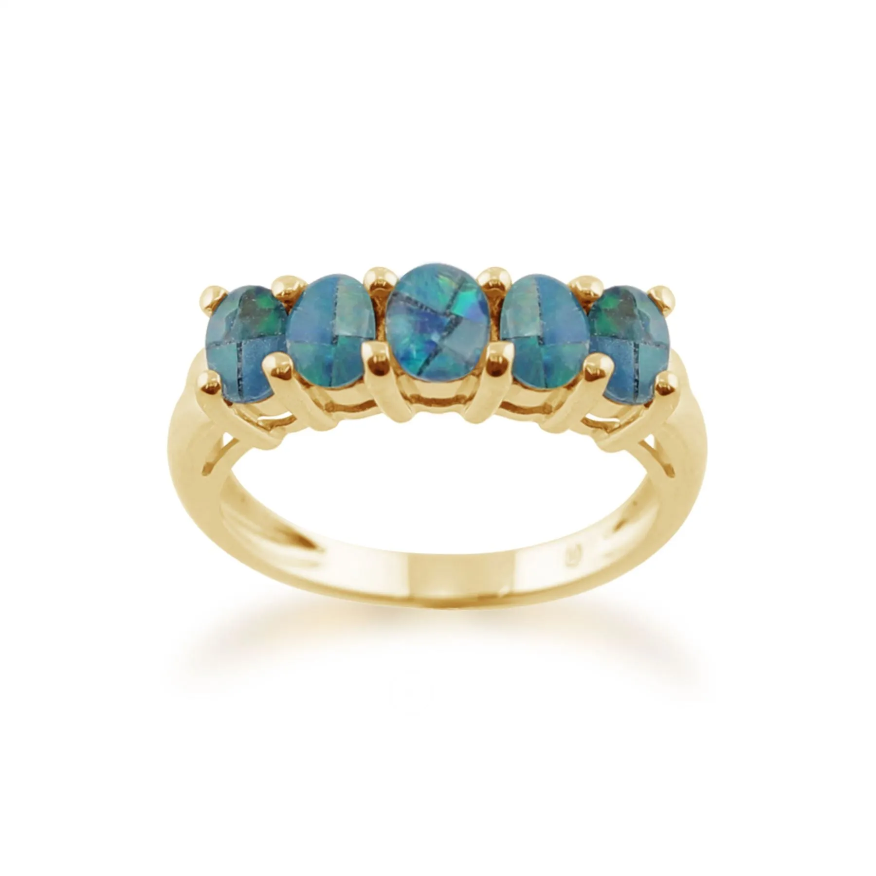 gelb 9 Karat Gold 0.82ct ct Triole Opal Fünf Steine Ring
