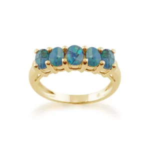gelb 9 Karat Gold 0.82ct ct Triole Opal Fünf Steine Ring