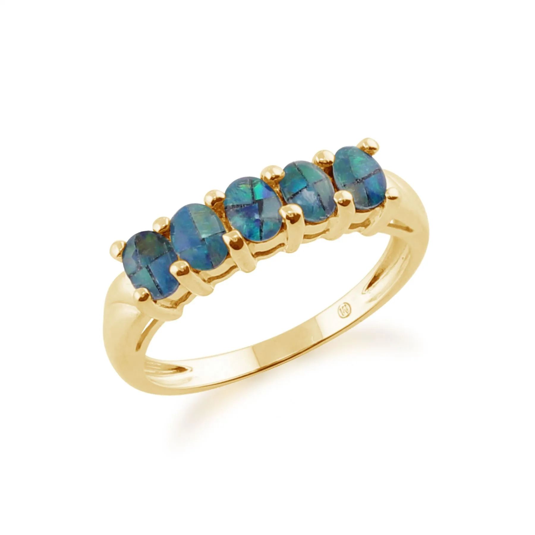 gelb 9 Karat Gold 0.82ct ct Triole Opal Fünf Steine Ring