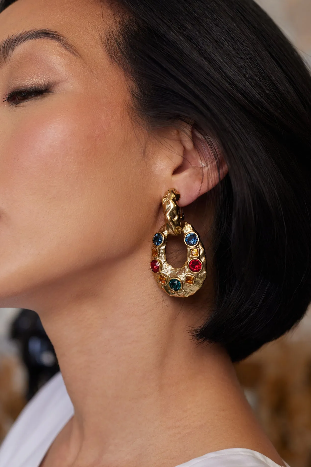 Gemstone Oval Clip Earrings