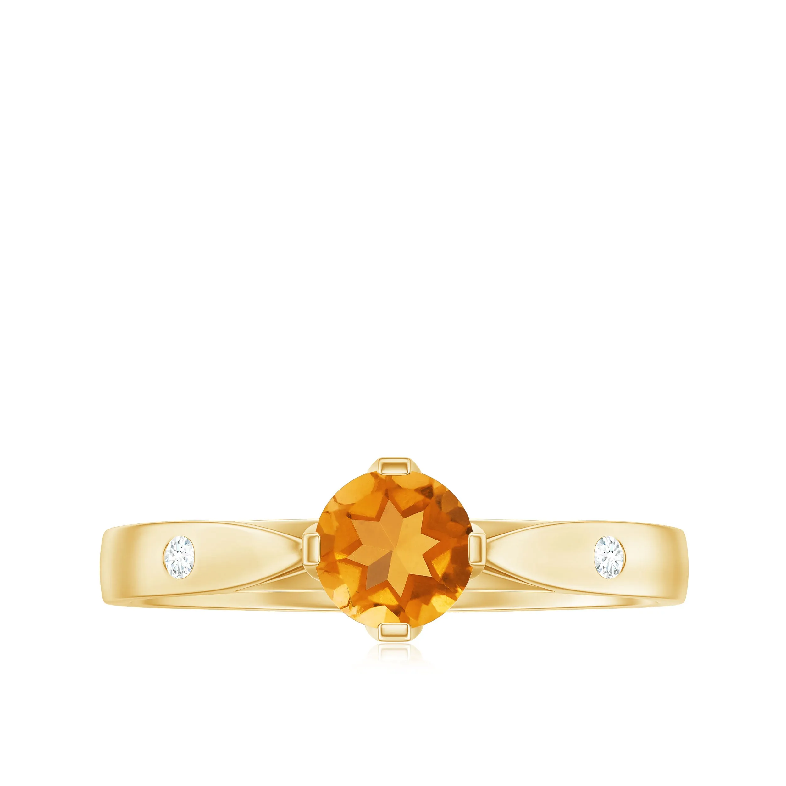 Genuine Citrine Solitaire Promise Ring in Floral Setting