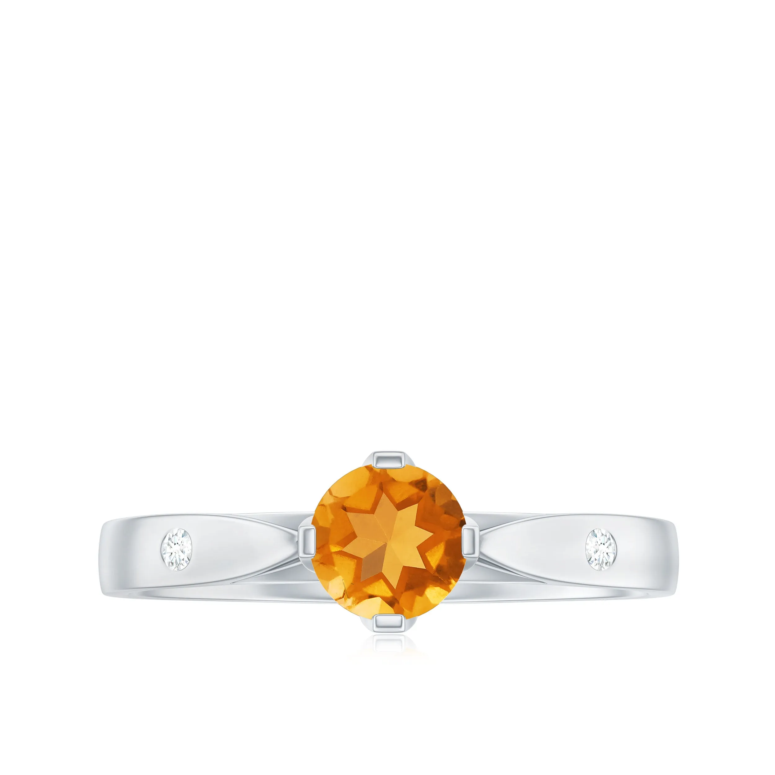 Genuine Citrine Solitaire Promise Ring in Floral Setting