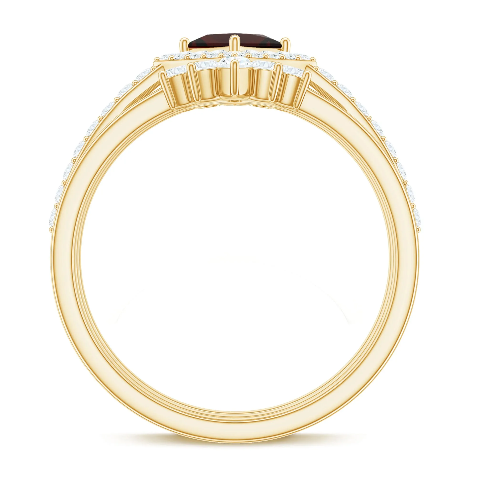 Genuine Garnet and Diamond Trio Wedding Ring Set