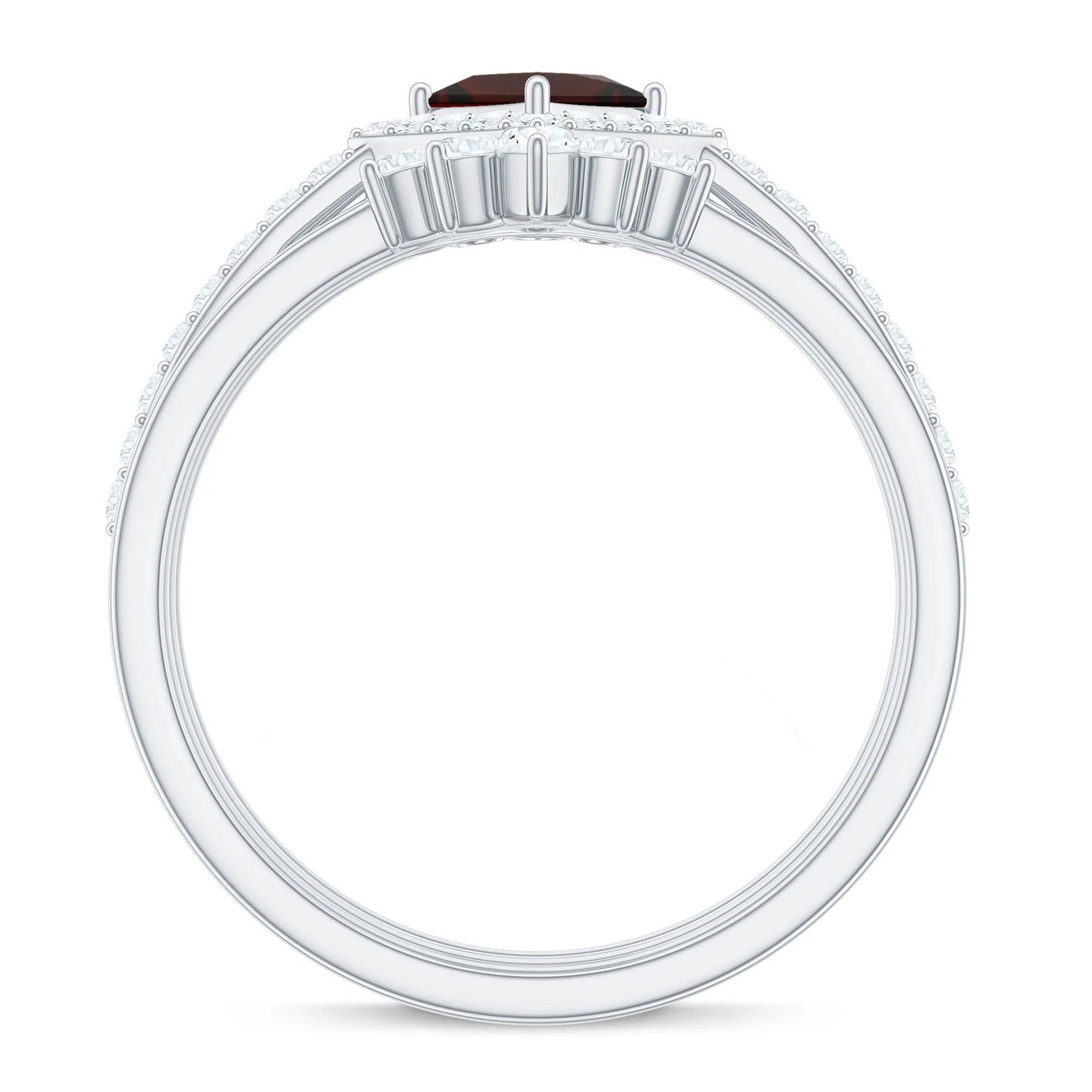 Genuine Garnet and Diamond Trio Wedding Ring Set