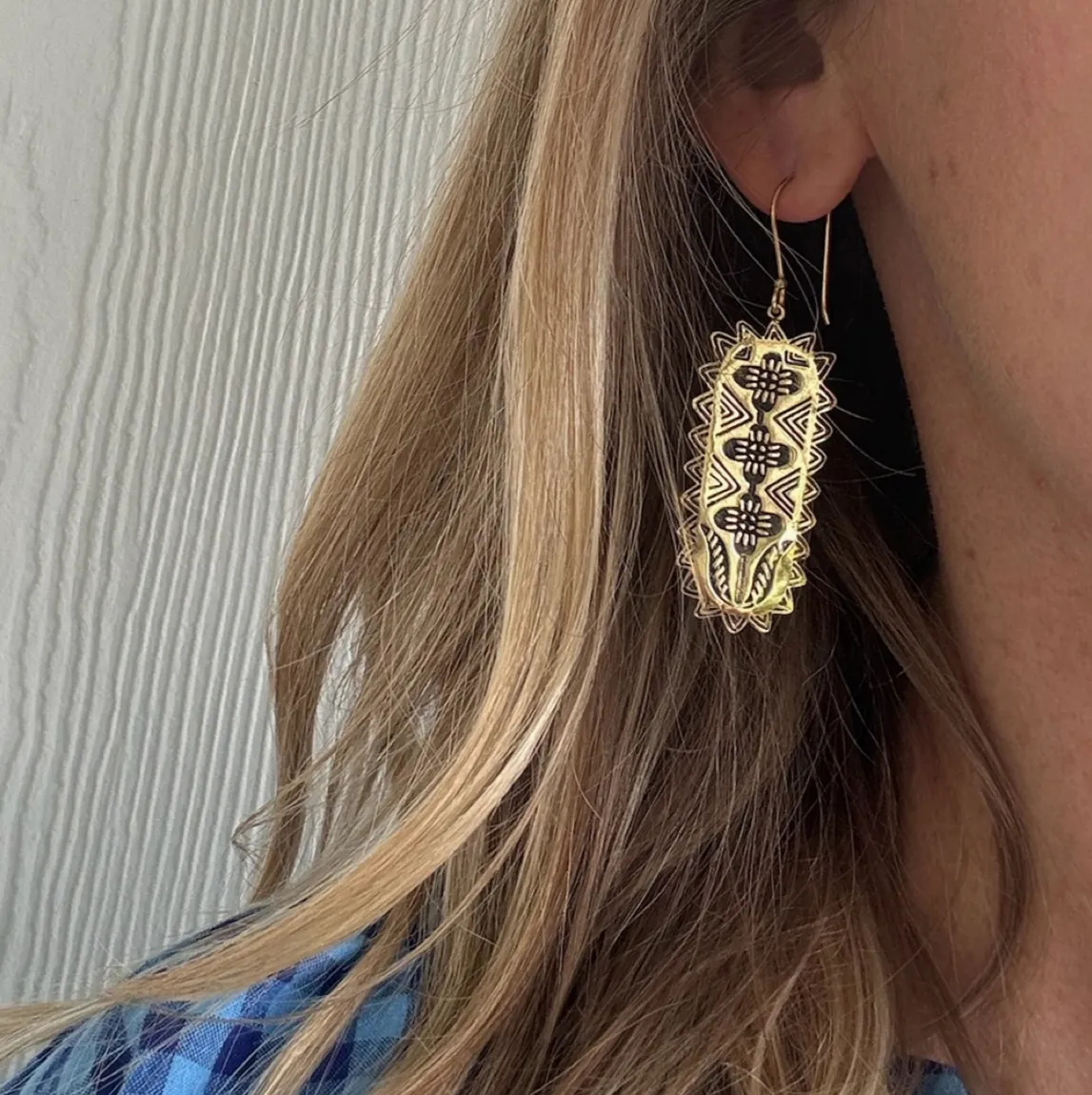 Gladys Stamped Brass Earrings