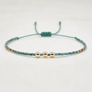 Glass Rice Beads Braided Turquoise Small Bracelet For Women
