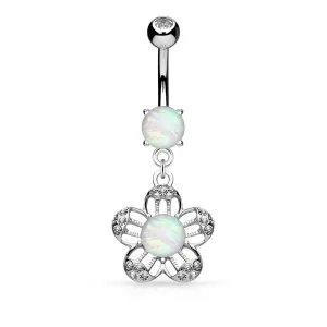 Glitter Opal Flower Belly Ring