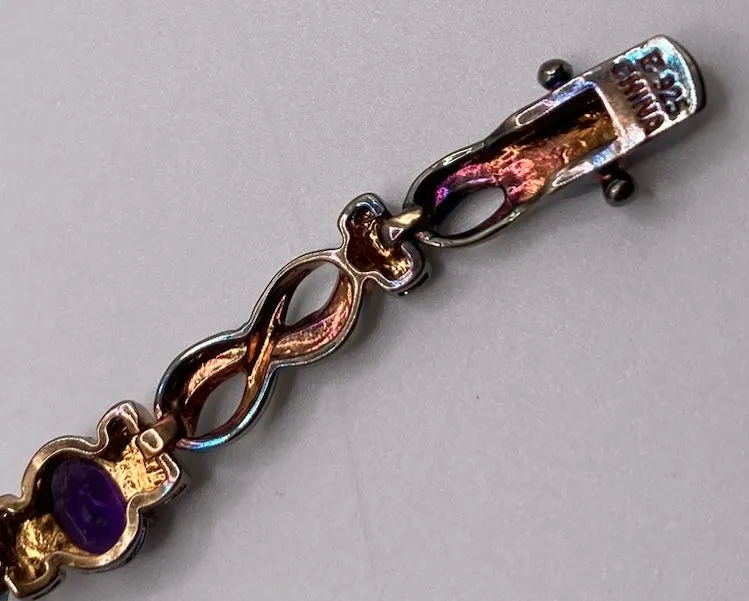 Gold Wash Sterling Silver 925 Oval Amethyst Tennis Bracelet