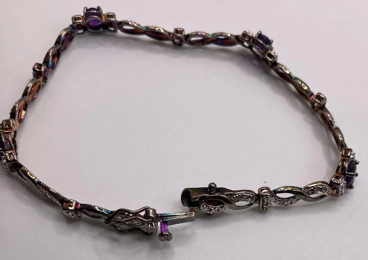 Gold Wash Sterling Silver 925 Oval Amethyst Tennis Bracelet