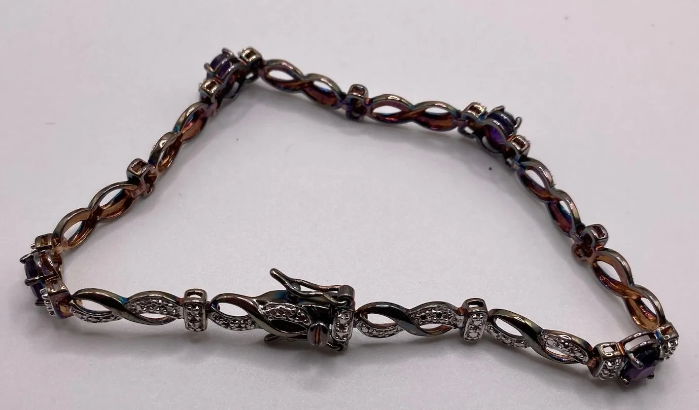 Gold Wash Sterling Silver 925 Oval Amethyst Tennis Bracelet