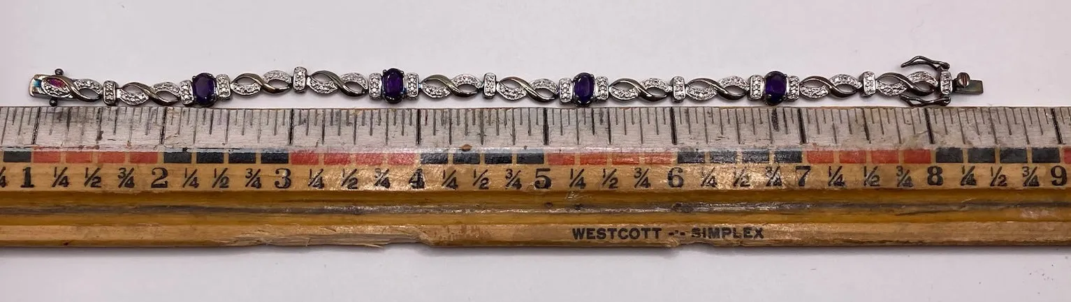 Gold Wash Sterling Silver 925 Oval Amethyst Tennis Bracelet
