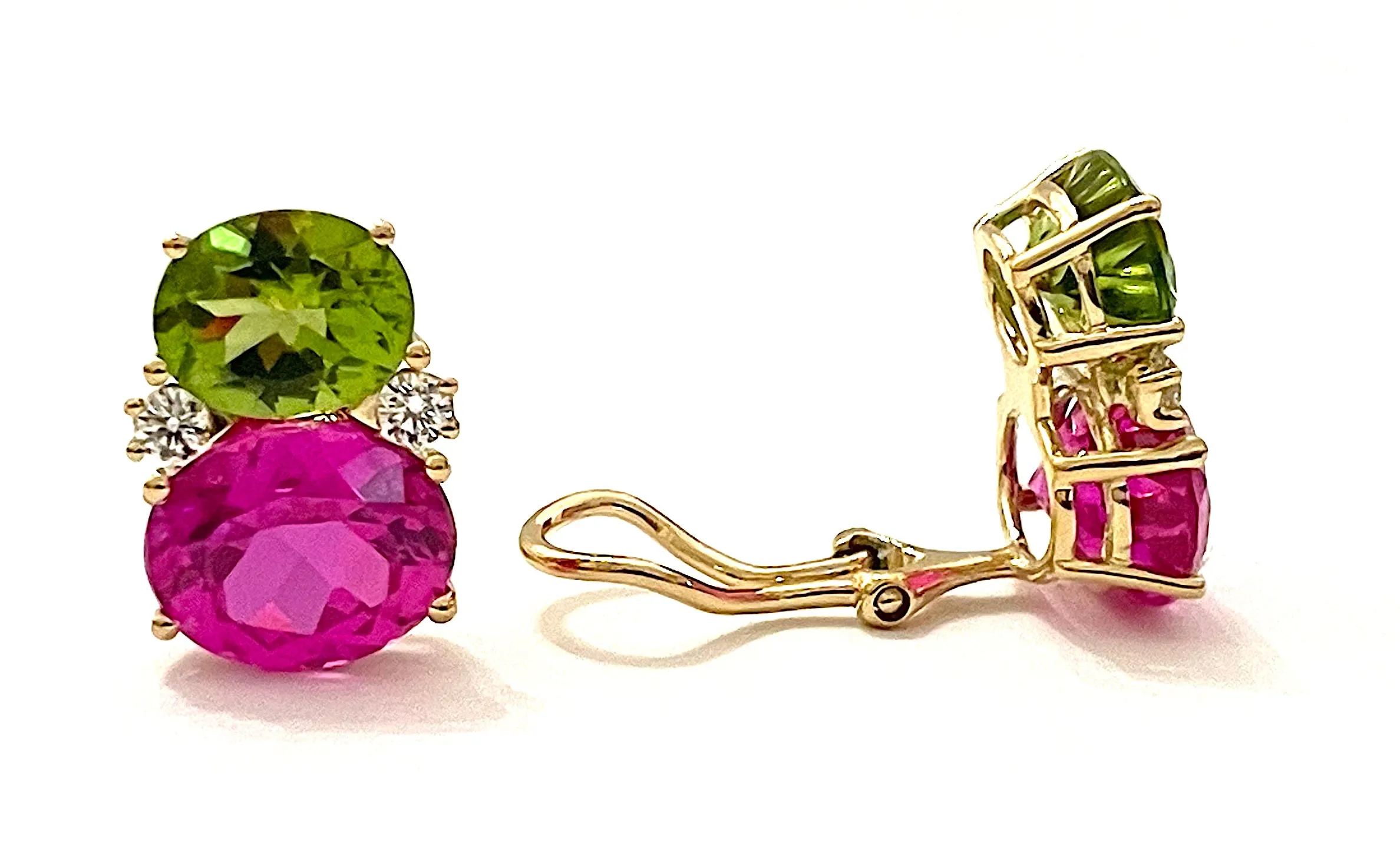 Grande GUM DROP™ Earrings with Cabochon White Jade and Garnet and Diamonds