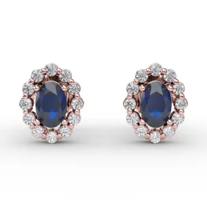 Halo Sapphire and Diamond Stud Earrings