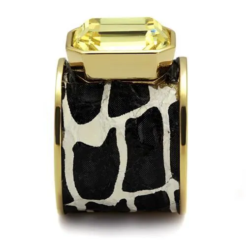 IP Gold(Ion Plating) Stainless Steel Ring with Top Grade Crystal in Citrine Yellow for Women Style TK2701